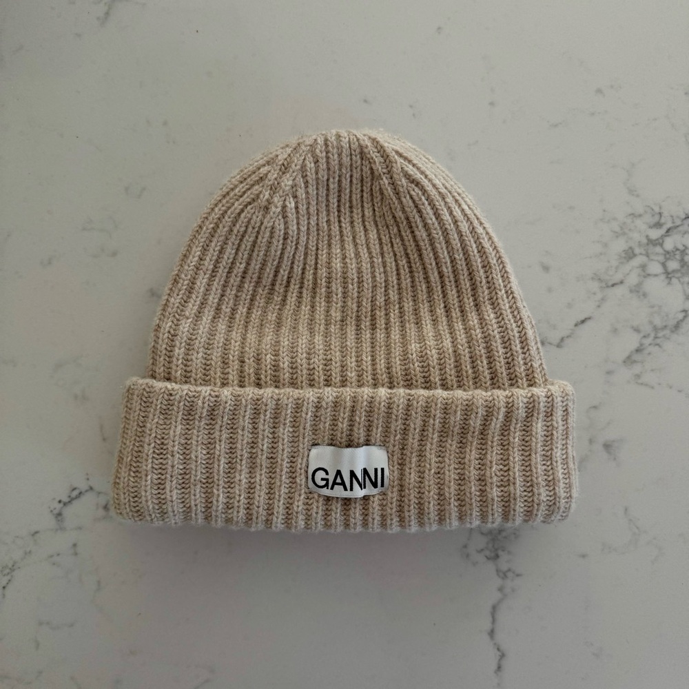 Ganni Tan Ribbed Knit Hat